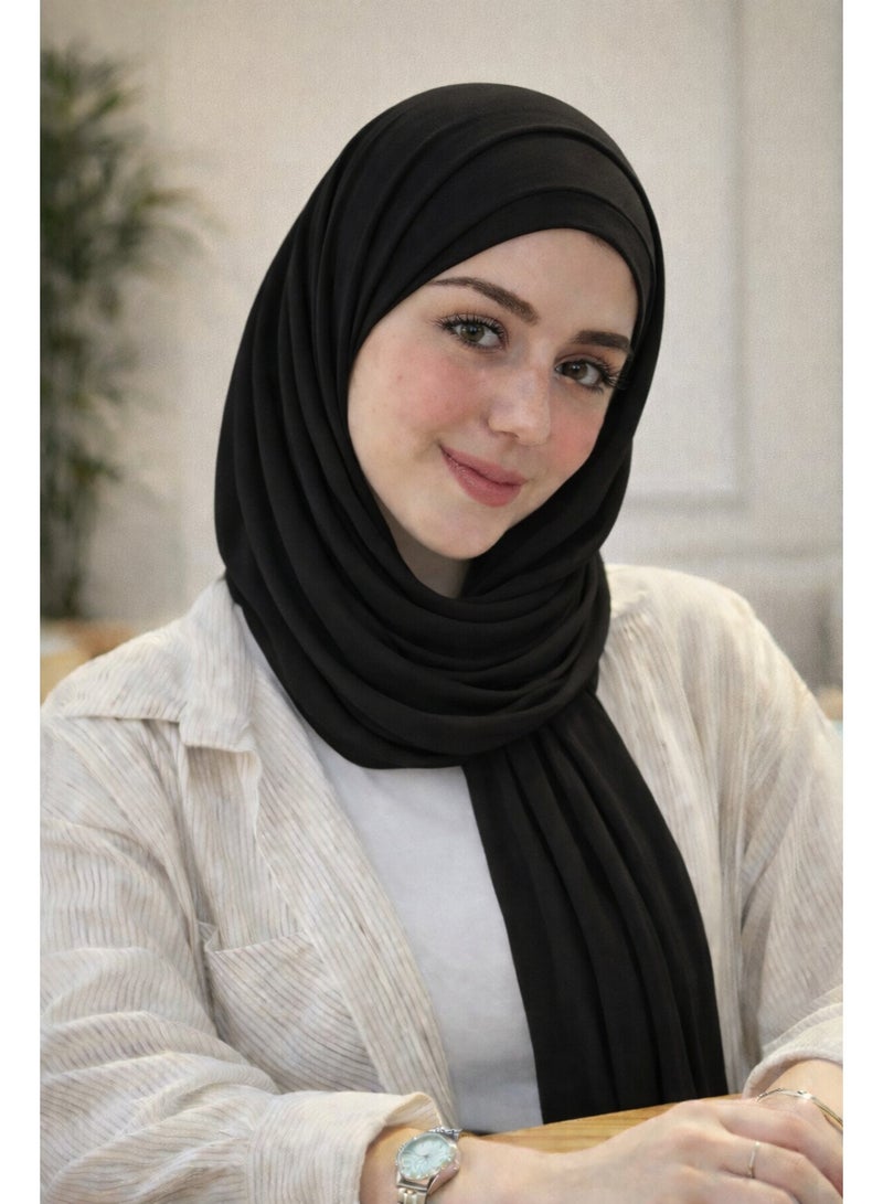 طرحة قطن ليكرا مع بندانة  باللون الاسود مقاس 2 متر × 60 سم  خامة مريحة وثبات مثالي طوال اليوم - Image 2